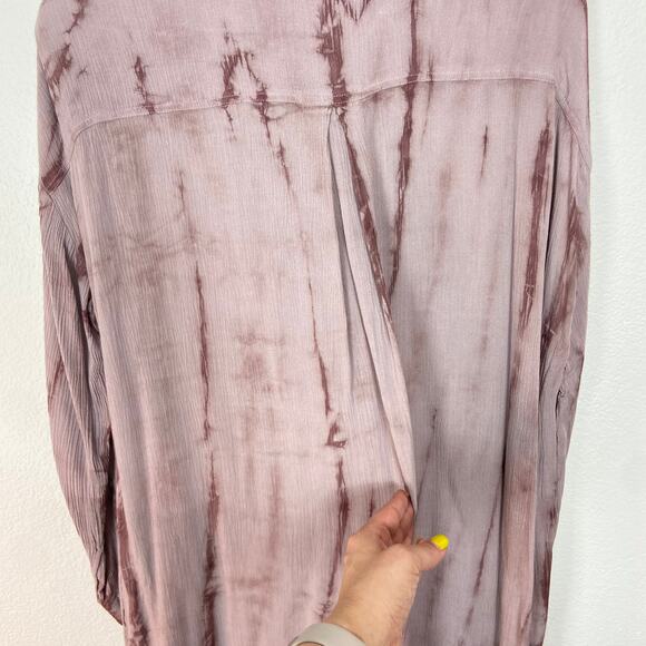 Black Swan‎ Shirt Dress Size S Mauve Tie Dye Crinkle Gauze Pockets Mini - Picture 6 of 9